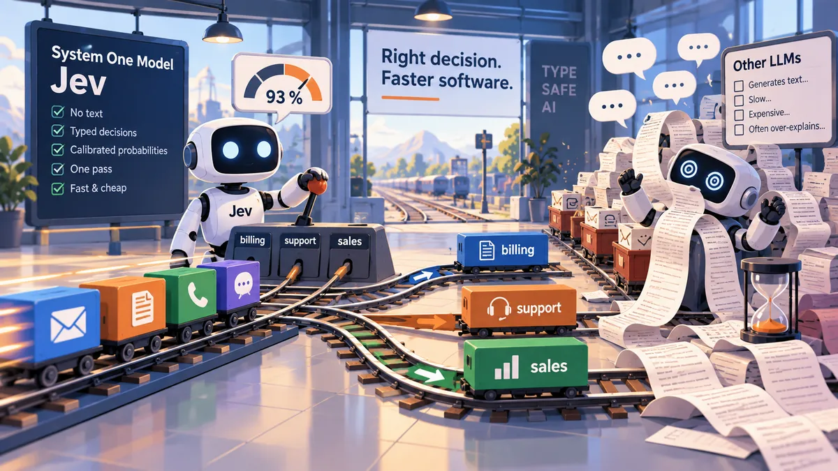 n robot muet devant un tableau d'aiguillage ferroviaire abaisse un levier marqué 93 %, pendant qu'à côté un robot bavard déroule un interminable parchemin de texte